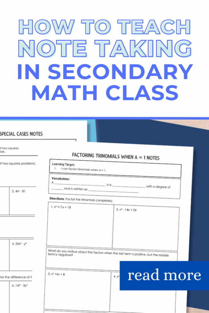 how to teach note taking in secondary math class