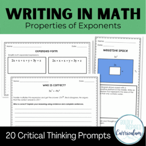 writing in math. 20 critical thinking prompts for properties of exponents