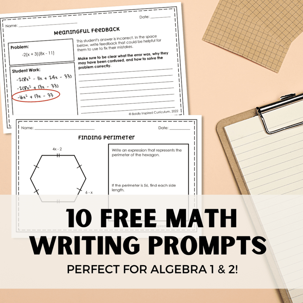 10 free math writing prompts for algebra 1 and 2 math centers