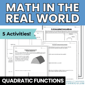 math in the real world resource cover. 5 activities for quadratic functions