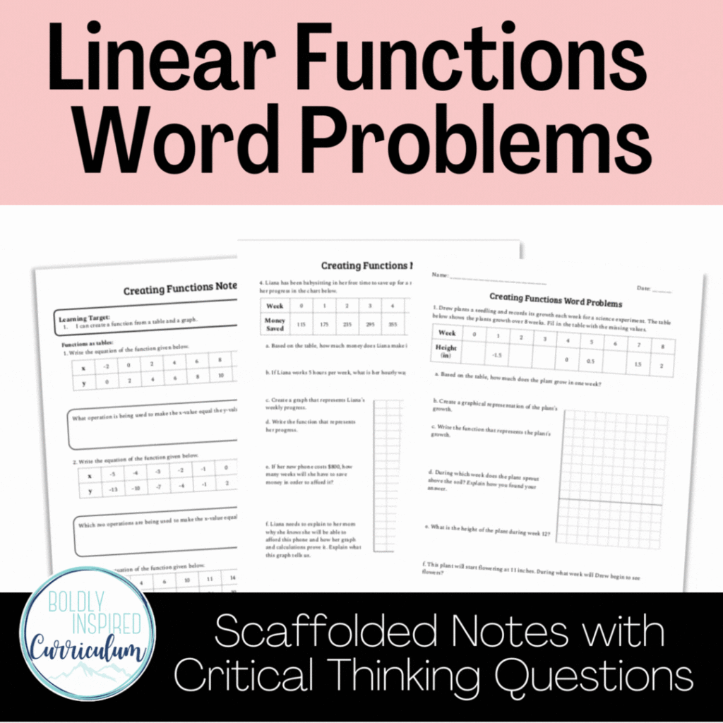 functions guided notes with word problems