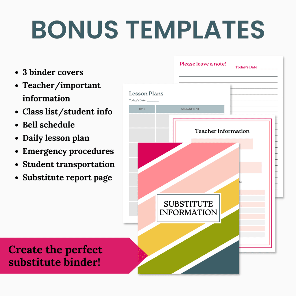 substitute teacher binder templates