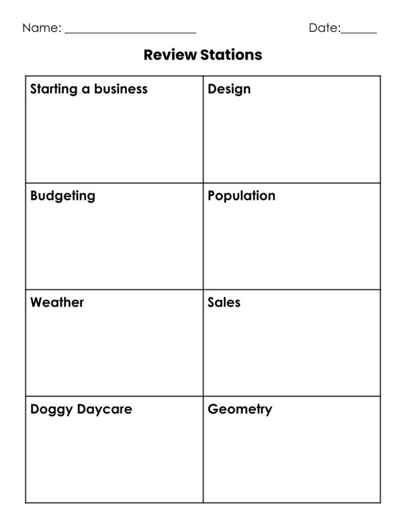 student workspace for math stations