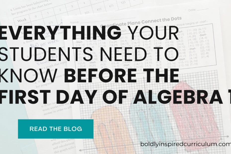 featured image for getting ready for algebra 1 summer review packet blog post. overlay text: everything your students need to know before the first day of algebra 1