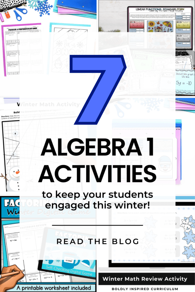 six mockup images of winter math activities included in this blog post