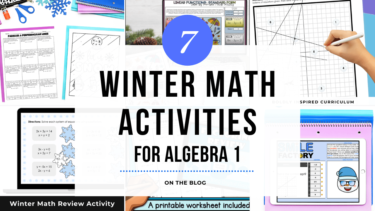 7 winter math activities for algebra 1 blog post cover