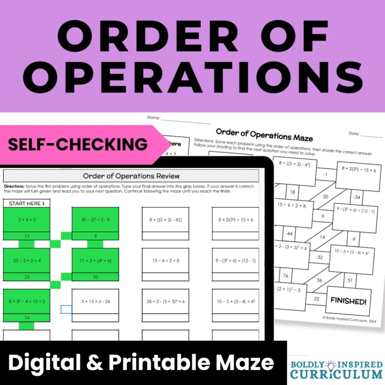 Order of Operations Review Activity | Self Checking Digital & Printable Maze