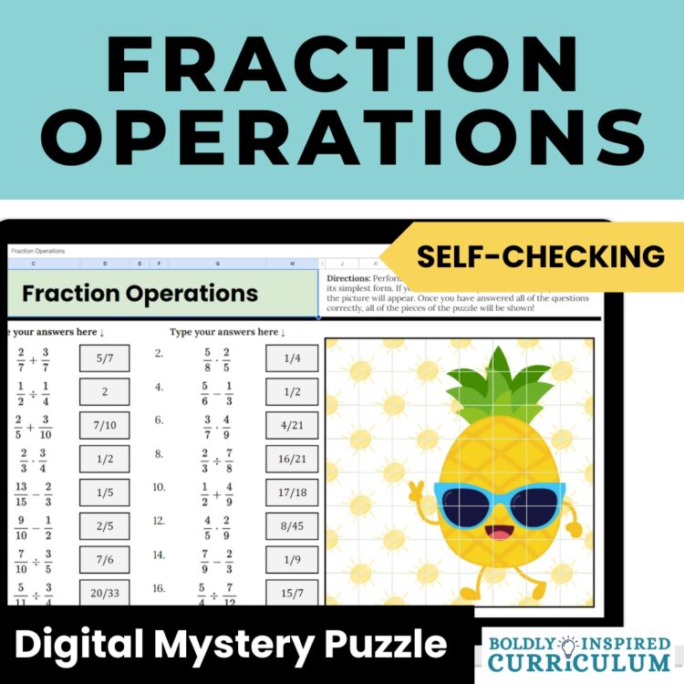 Fraction Operations Review Activity | Digital Self-Checking Mystery Picture