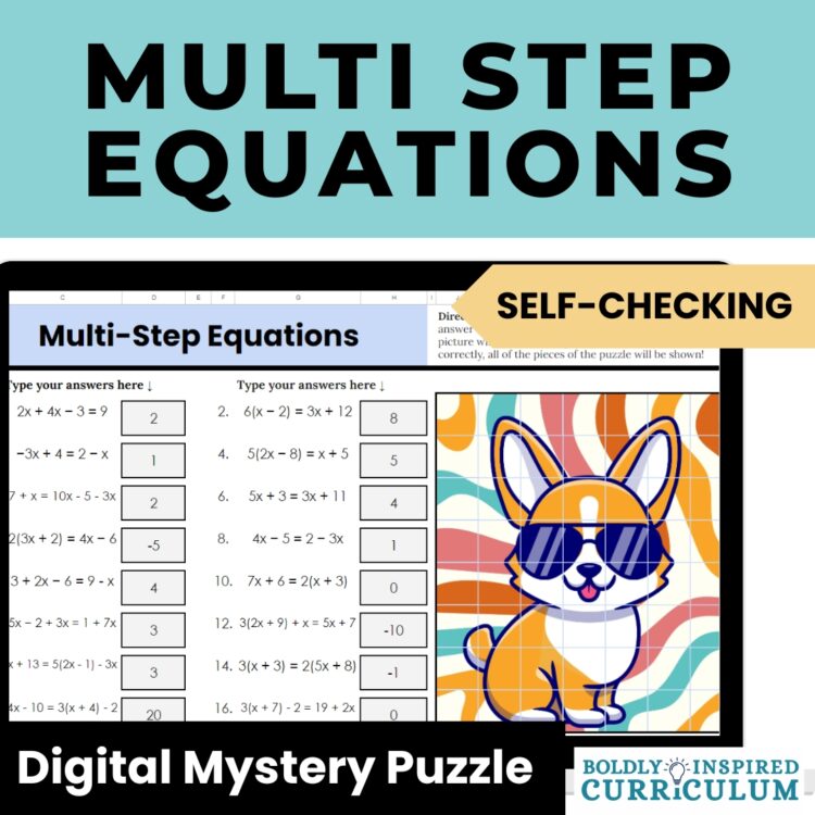 Solving Multi Step Equations Digital Activity | Self-Checking Mystery Picture
