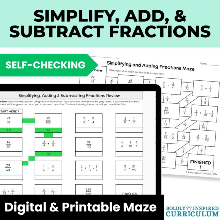 Adding & Subtracting Fractions Digital Maze Activity | Unlike Denominators