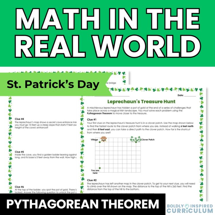 St. Patrick's Day Pythagorean Theorem Word Problems Activity for 8th Grade Math