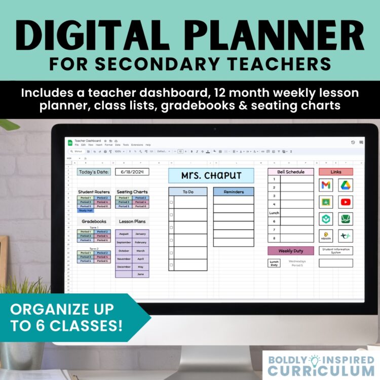 Digital Teacher Planner for High School & Editable Weekly Lesson Plan Template