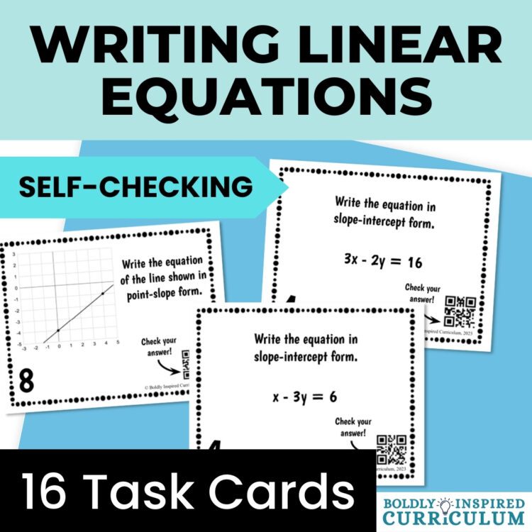 Writing Linear Equations Task Cards| Slope Intercept, Point Slope, Standard Form