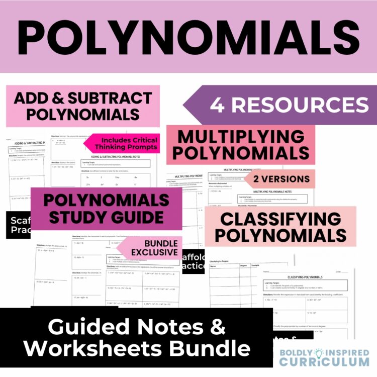 Polynomial Operations Guided Notes and Worksheet Bundle for Algebra 1