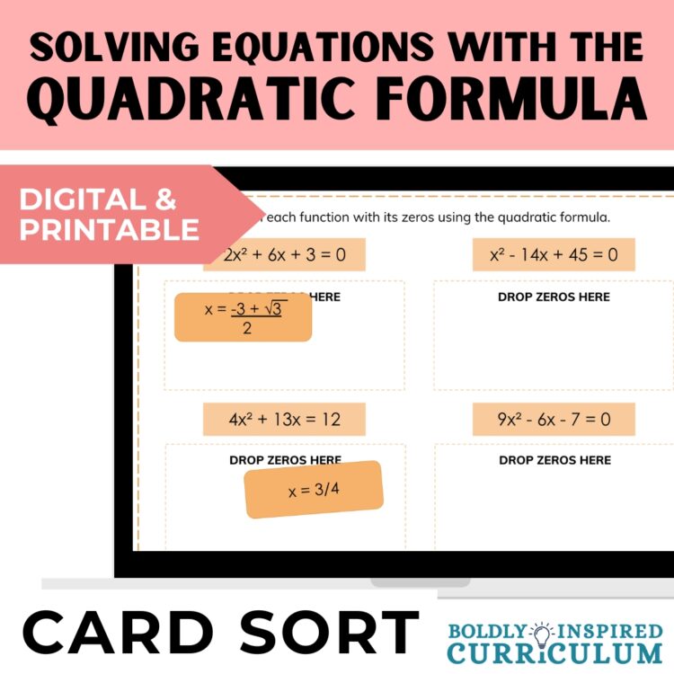 Solving Equations with the Quadratic Formula Activity | Algebra 2 Card Sort