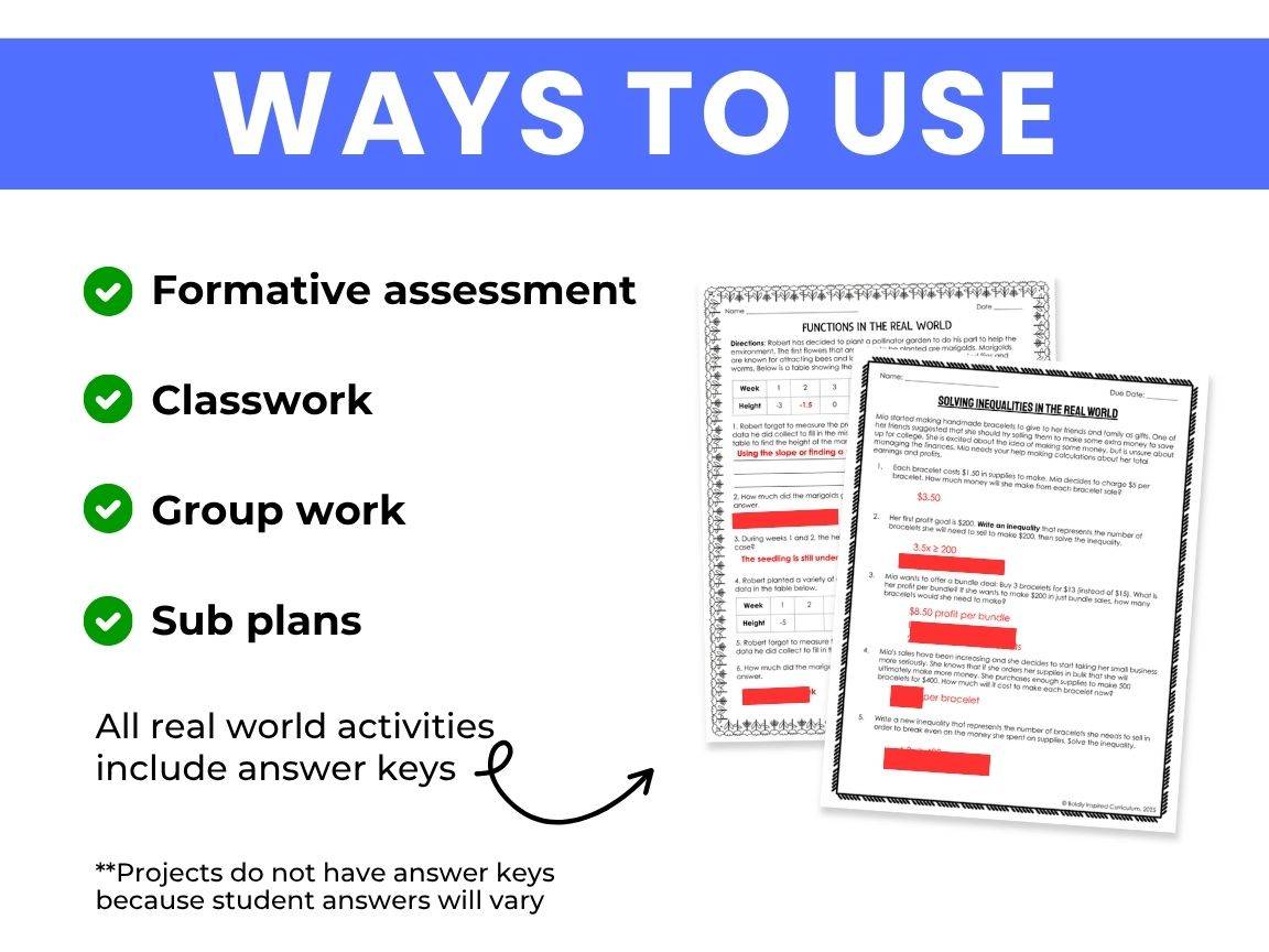 Algebra 1 Projects & Word Problems Bundle - Image 5