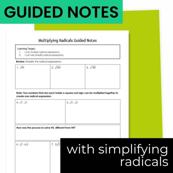 Multiplying Radical Expressions Guided Notes and Worksheet for Algebra ...