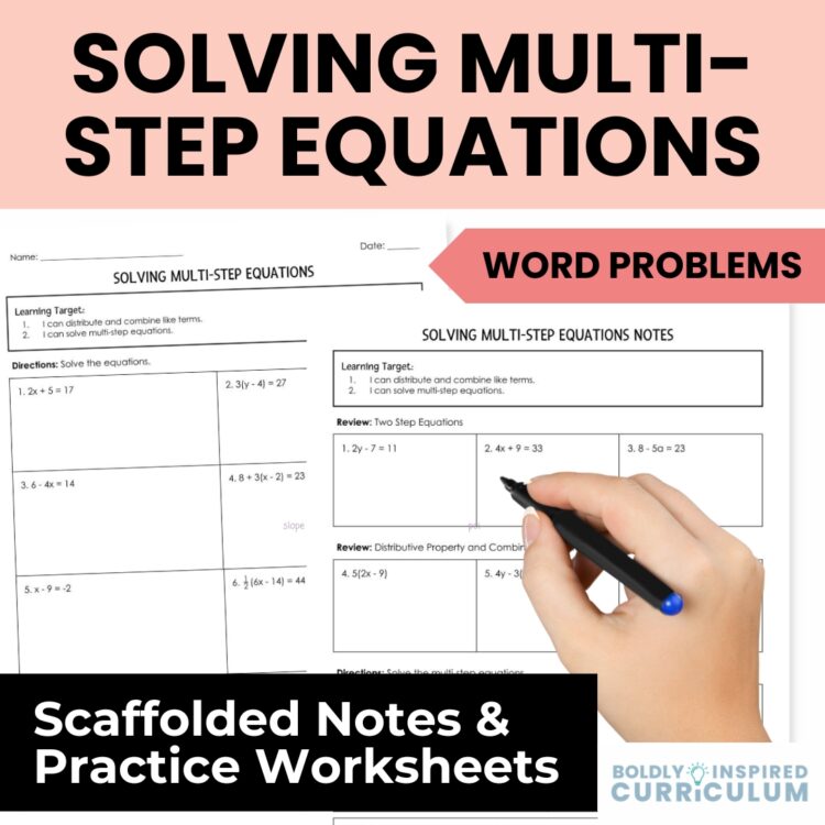 Solving Multi-Step Equations Guided Notes and Worksheets