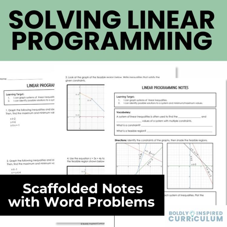 Linear Programming Word Problems and Systems of Inequalities Guided Notes