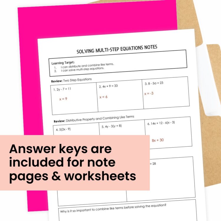 Solving Multi-Step Equations Guided Notes and Worksheets - Boldly ...