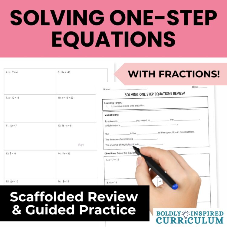 Solving One Step Equations Guided Notes & Worksheets | Algebra 1 Review