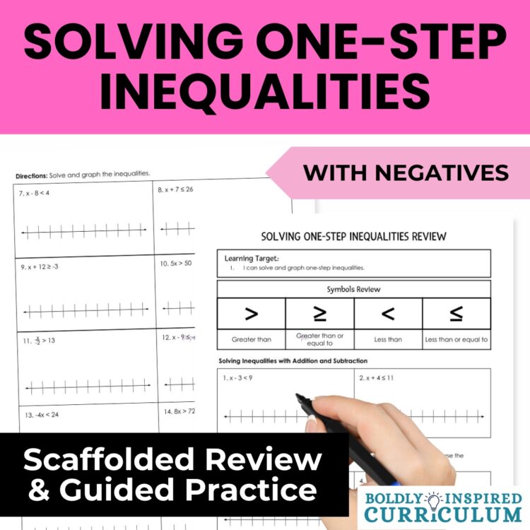 Solving One Step Inequalities Worksheets & Guided Notes | Algebra 1 Review