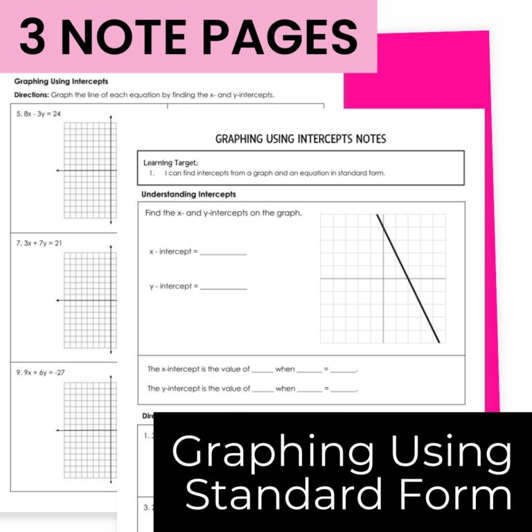 Graphing Using Intercepts in Standard Form - Notes and Worksheets ...