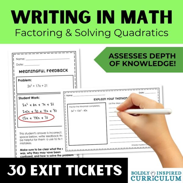Factoring and Solving Quadratic Equations Exit Tickets - Algebra 1 Warm ...