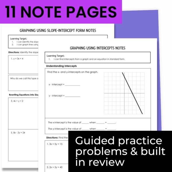 Writing and Graphing Linear Equations Notes and Worksheets | BUNDLE ...