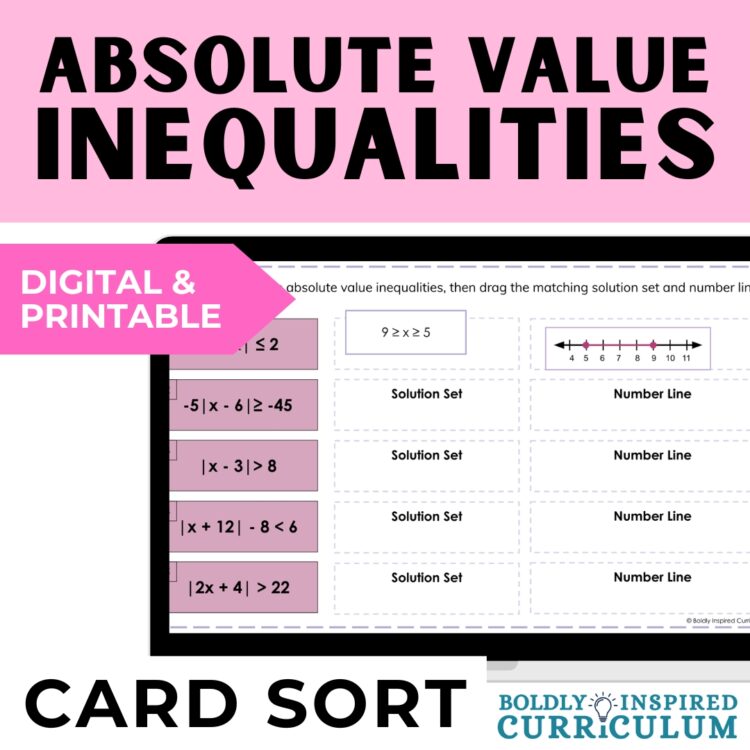 Absolute Value Inequalities Activity | Algebra 2 Digital & Printable Card Sort