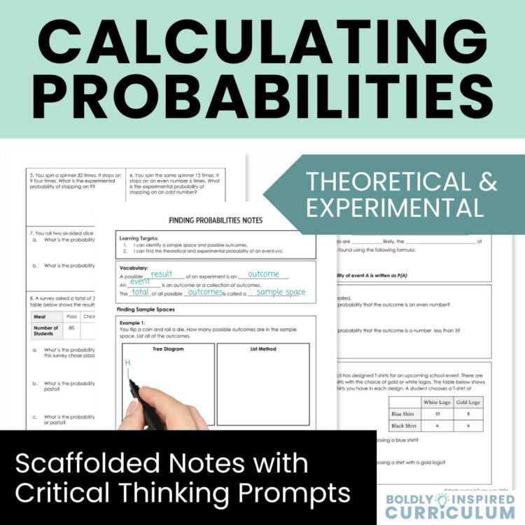 Theoretical and Experimental Probability Guided Notes & Worksheet for 7th Grade