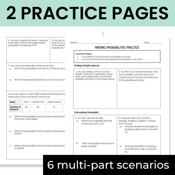 Theoretical and Experimental Probability Guided Notes & Worksheet for ...
