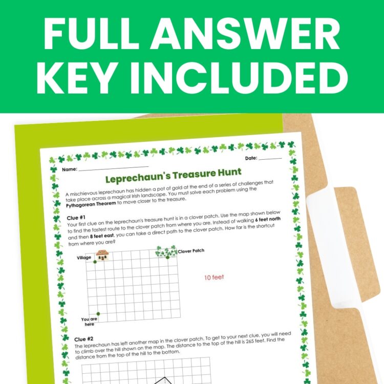 St. Patrick's Day Pythagorean Theorem Word Problems Activity for 8th ...