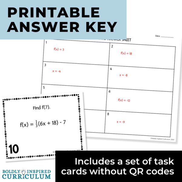 Evaluating Functions Self-Checking Task Cards - Boldly Inspired Curriculum