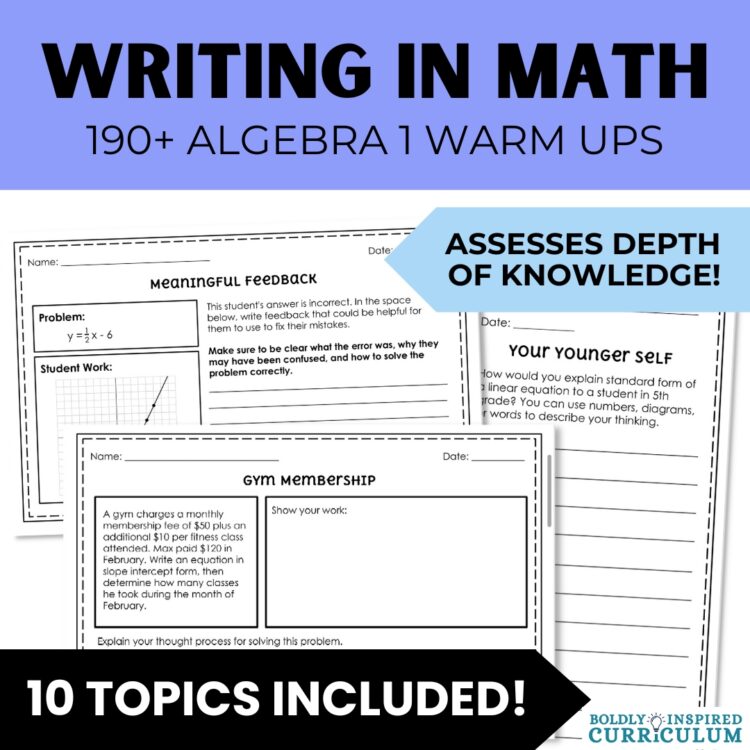 Algebra 1 Warm Ups and Exit Tickets Bundle - Full Year of Math Journal Prompts