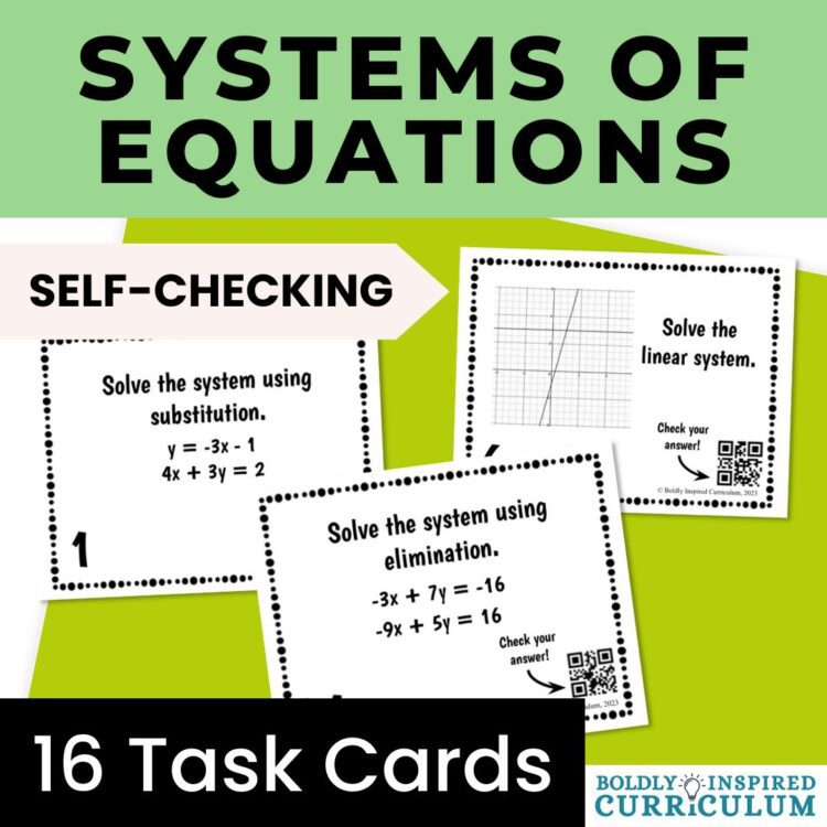 Solving Systems of Equations Task Cards - Graphing, Substitution & Elimination