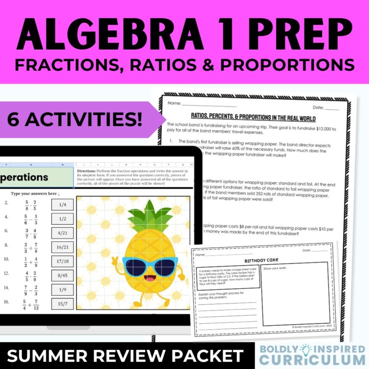 Getting Ready for Algebra 1 Summer Prep Packet | Ratios and Proportions Review
