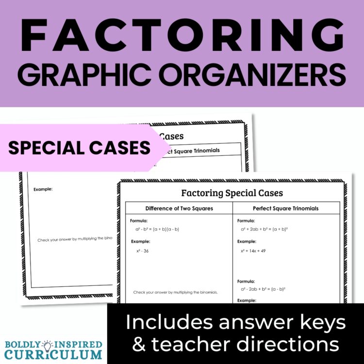Factoring Perfect Square Trinomials & Difference of Squares Graphic Organizer