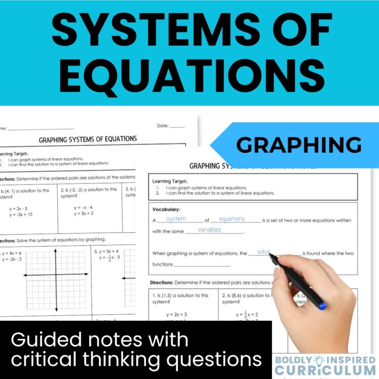 Graphing Systems of Equations Notes and Worksheets for Algebra 1