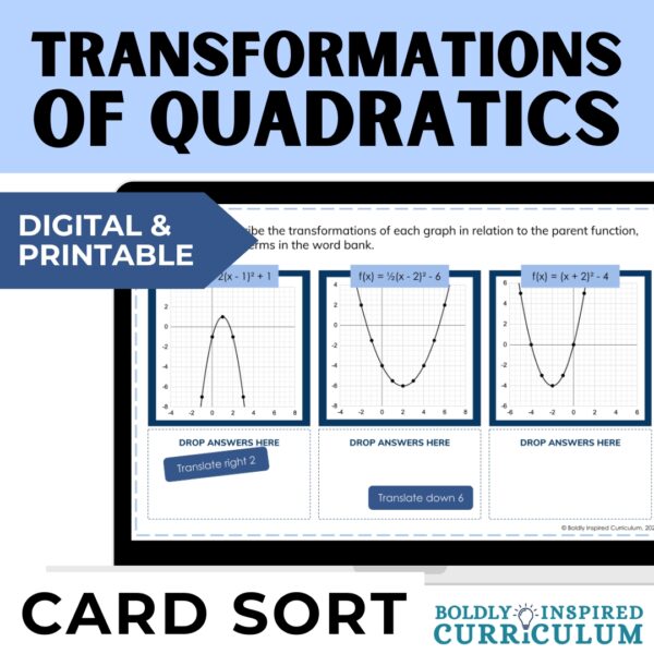 Quadratic Function Transformations Activity | Digital & Printable Card ...