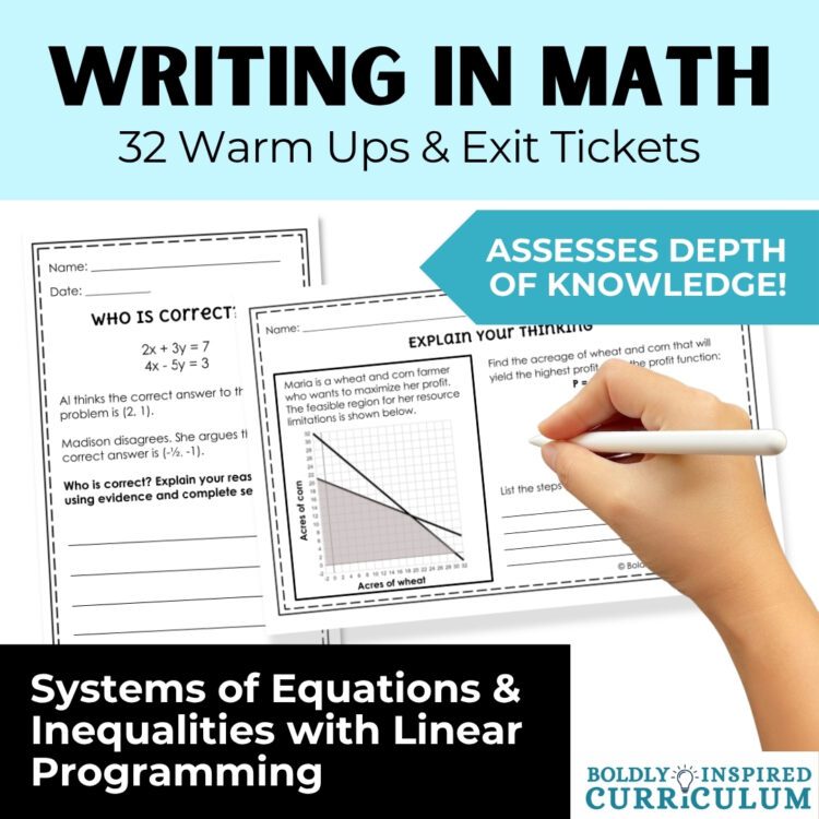 Systems of Equations and Inequalities Warm Ups and Exit Tickets for Algebra 2