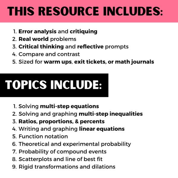8th Grade Math Warm Ups, Exit Tickets, and Bell Ringers | Pre Algebra ...
