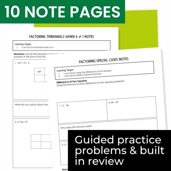 Factoring Quadratics Guided Notes and Worksheet Unit Bundle - Boldly ...