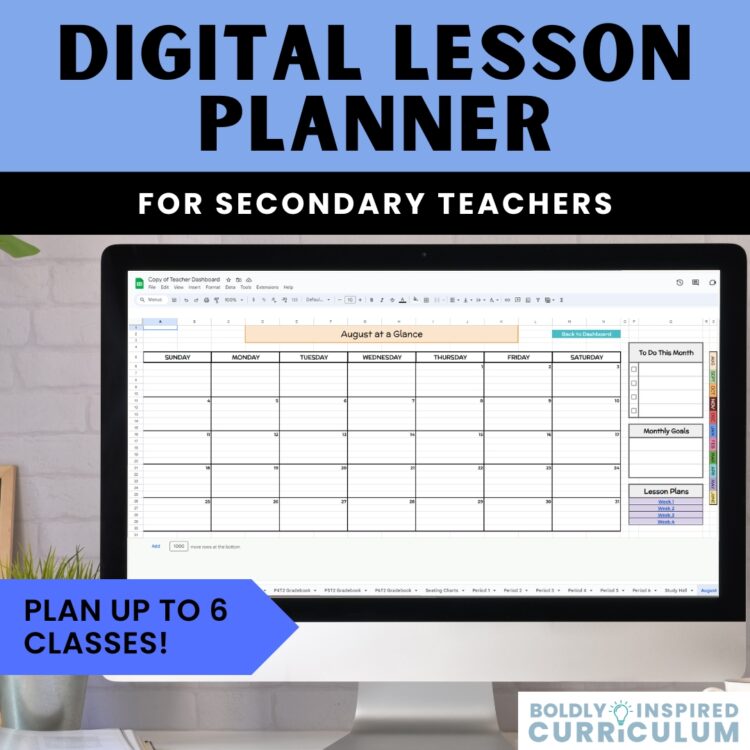 Digital High School Teacher Planner & Google Sheets Lesson Planning Template