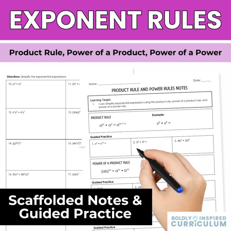 8th Grade Exponent Rules & Laws of Exponents - Product Rule & Power Rules Notes