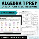 Algebra 1 Summer Prep Packet with Order of Operations, Expressions, & Exponents