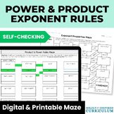 Product & Power Rule Activity | Self Checking Exponents Digital & Printable Maze