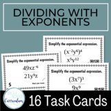 Laws of Exponents Task Cards - Quotient & Power of a Quotient Exponent Rules