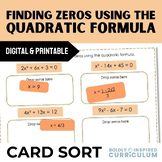 Solving Equations with the Quadratic Formula Activity | Algebra 2 Card Sort