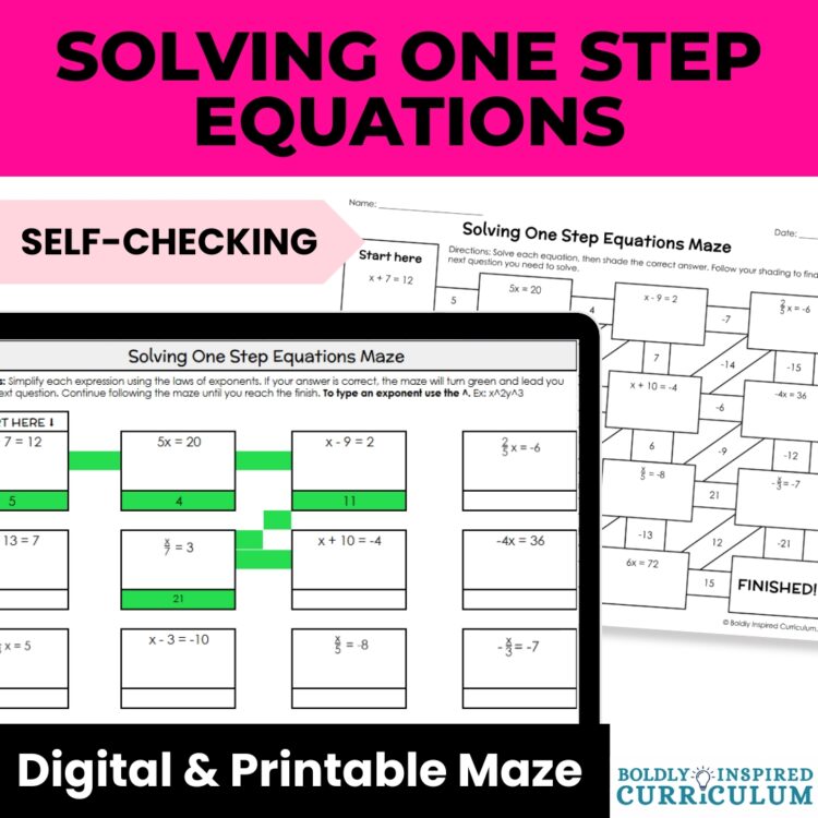 One Step Equations with Fractions Activity | 7th Grade Digital & Printable Maze